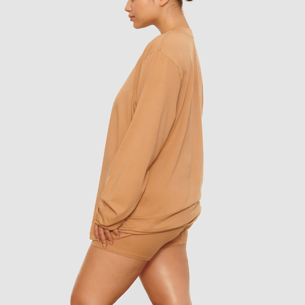 Skims BOYFRIEND LONG SLEEVE T-shirt Béžové | SGAE-97304
