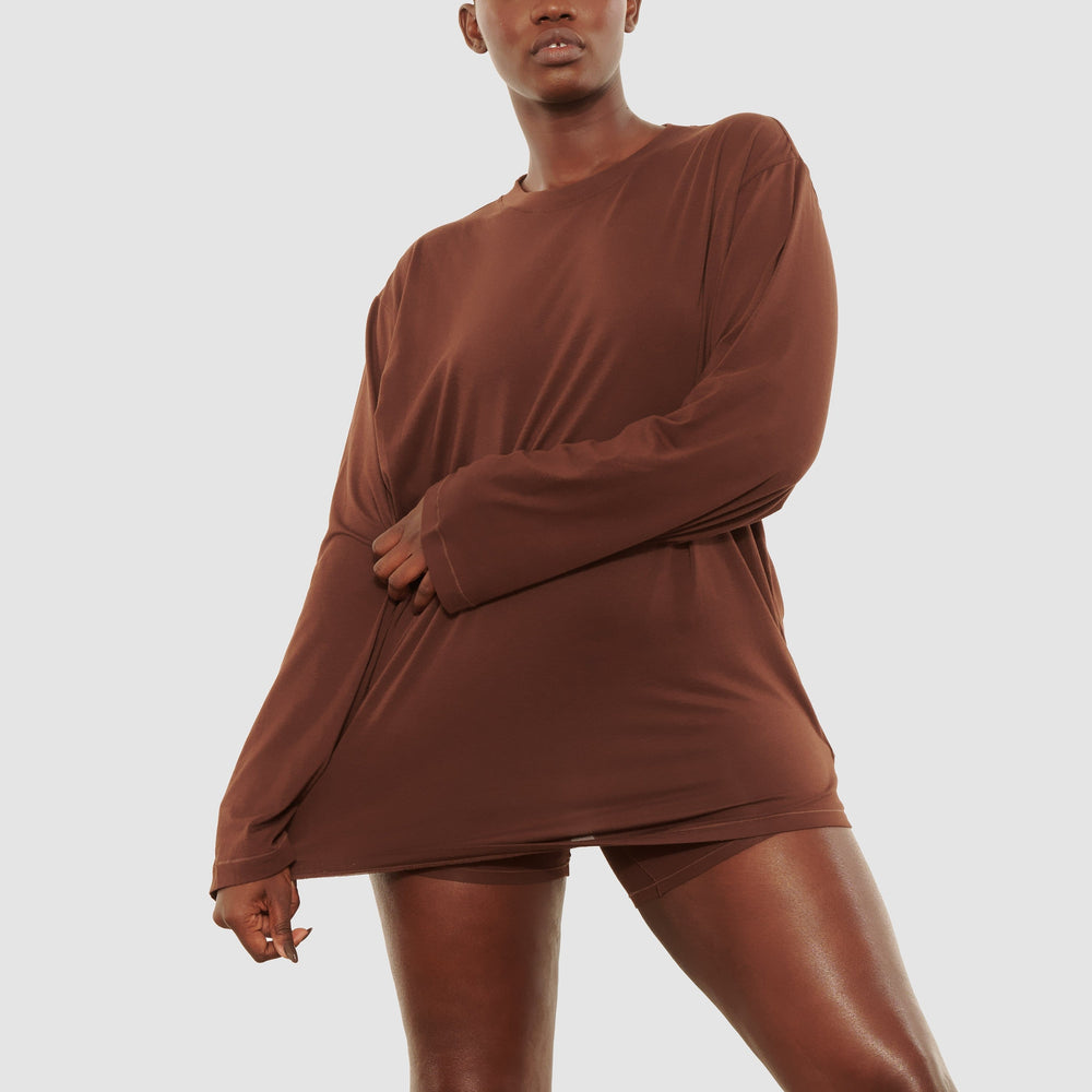 Skims BOYFRIEND LONG SLEEVE T-shirt Čokoláda | MCFJ-73285