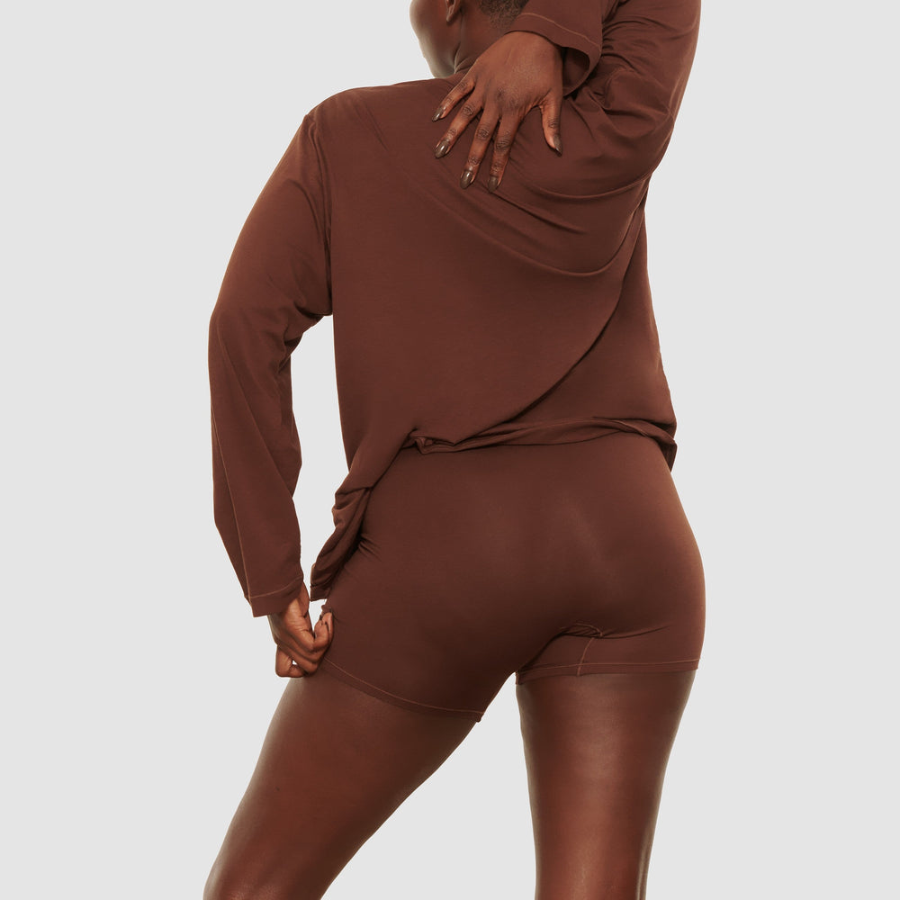 Skims BOYFRIEND LONG SLEEVE T-shirt Čokoláda | MCFJ-73285