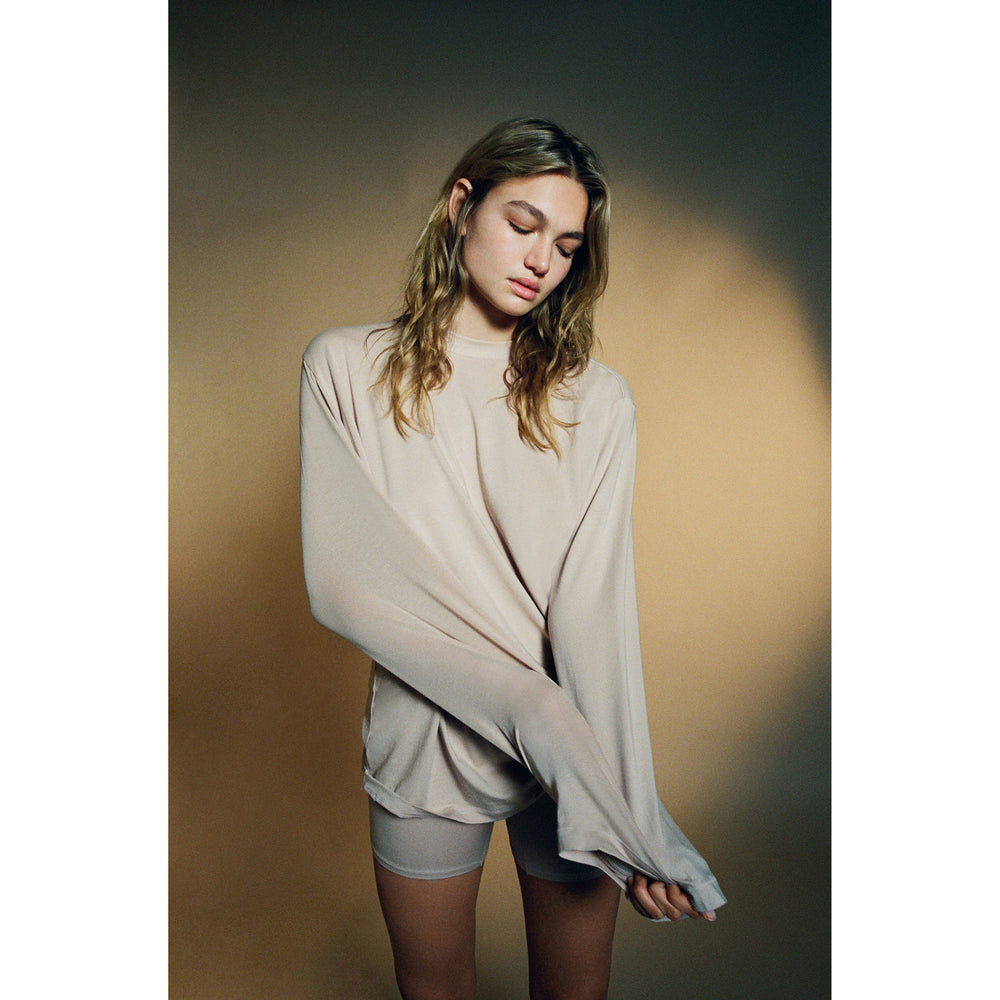 Skims BOYFRIEND LONG SLEEVE T-shirt Čokoláda | MCFJ-73285
