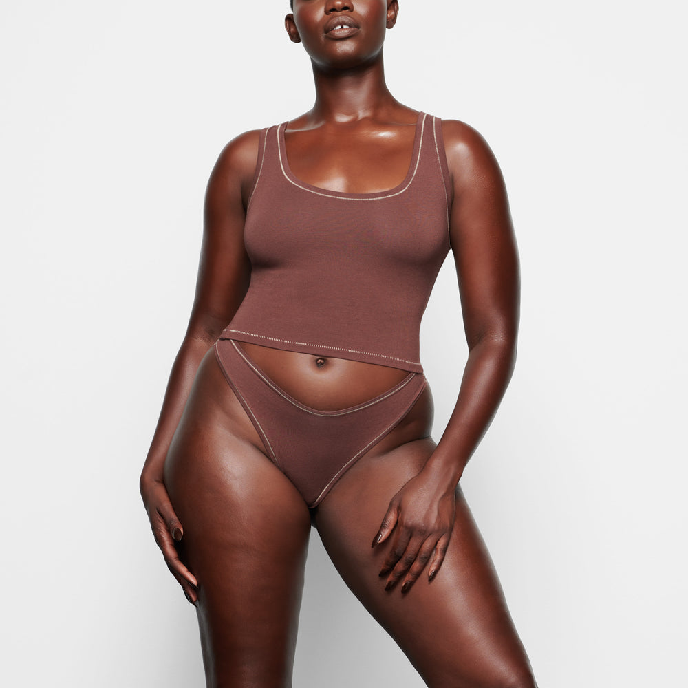 Skims COTTON JERSEY DIPPED Thong Čokoláda | NZYO-51490