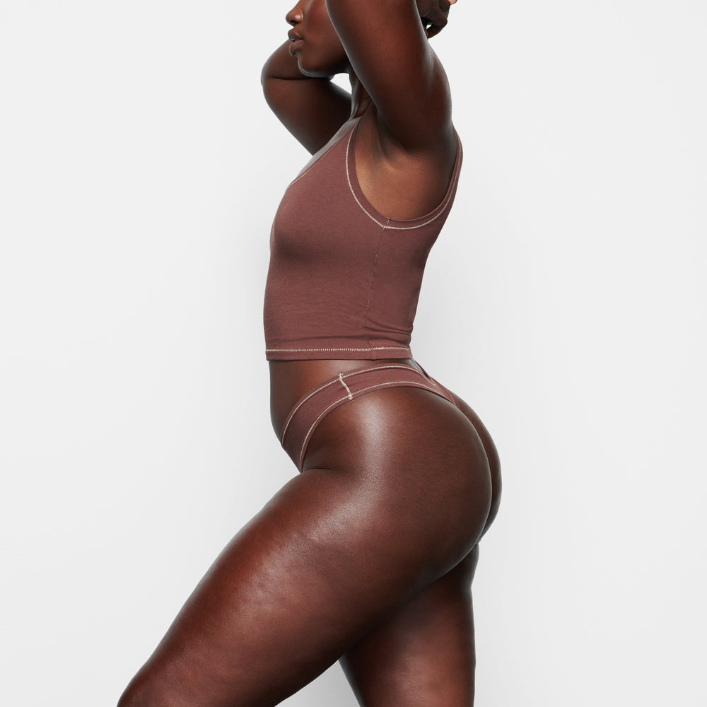 Skims COTTON JERSEY DIPPED Thong Čokoláda | NZYO-51490