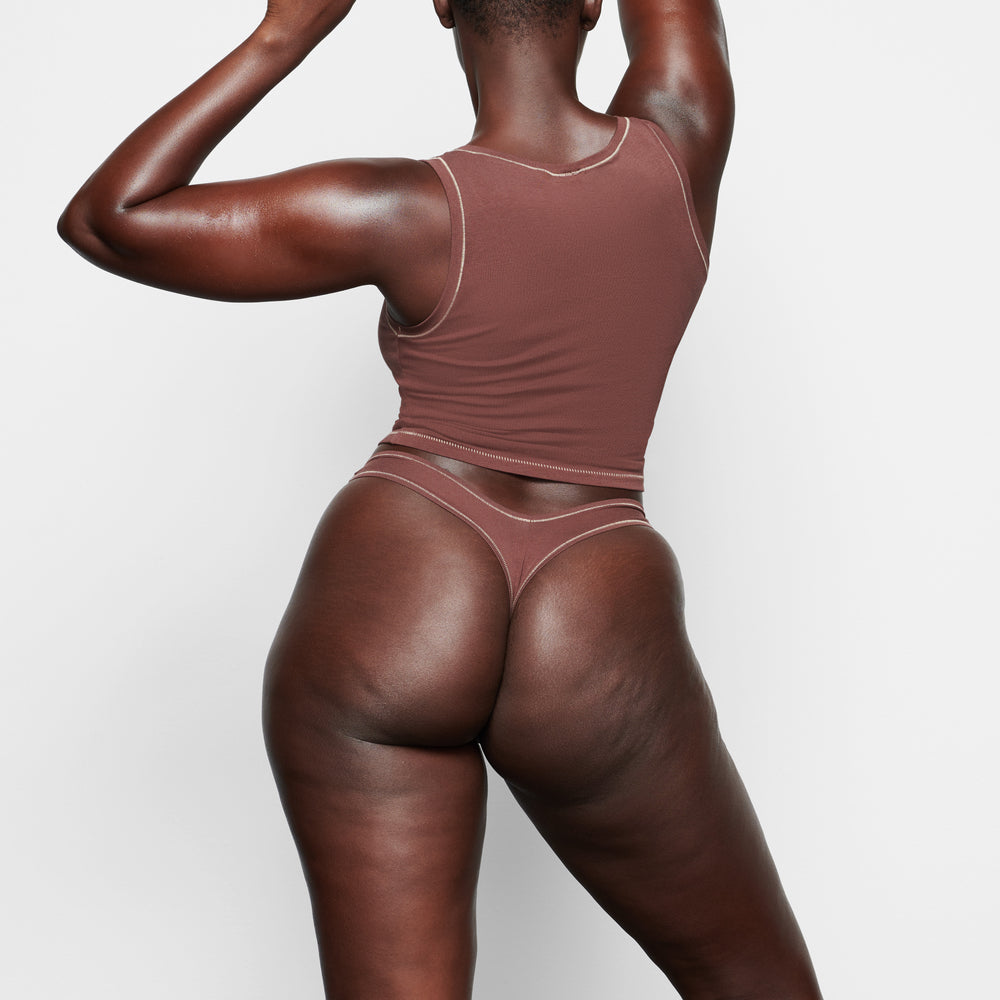 Skims COTTON JERSEY DIPPED Thong Čokoláda | NZYO-51490