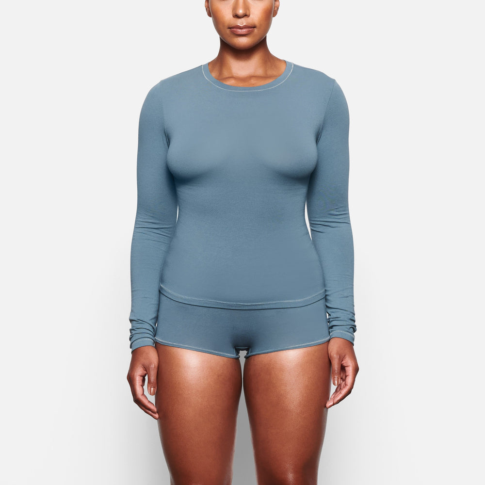Skims COTTON JERSEY LONG SLEEVE T-shirt Modre | HWEZ-17290