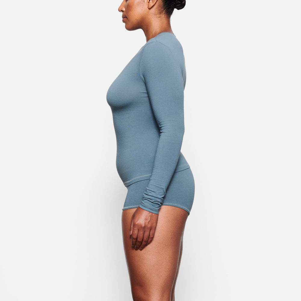 Skims COTTON JERSEY LONG SLEEVE T-shirt Modre | HWEZ-17290