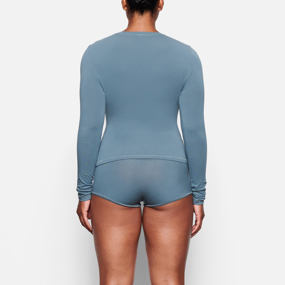 Skims COTTON JERSEY LONG SLEEVE T-shirt Modre | HWEZ-17290