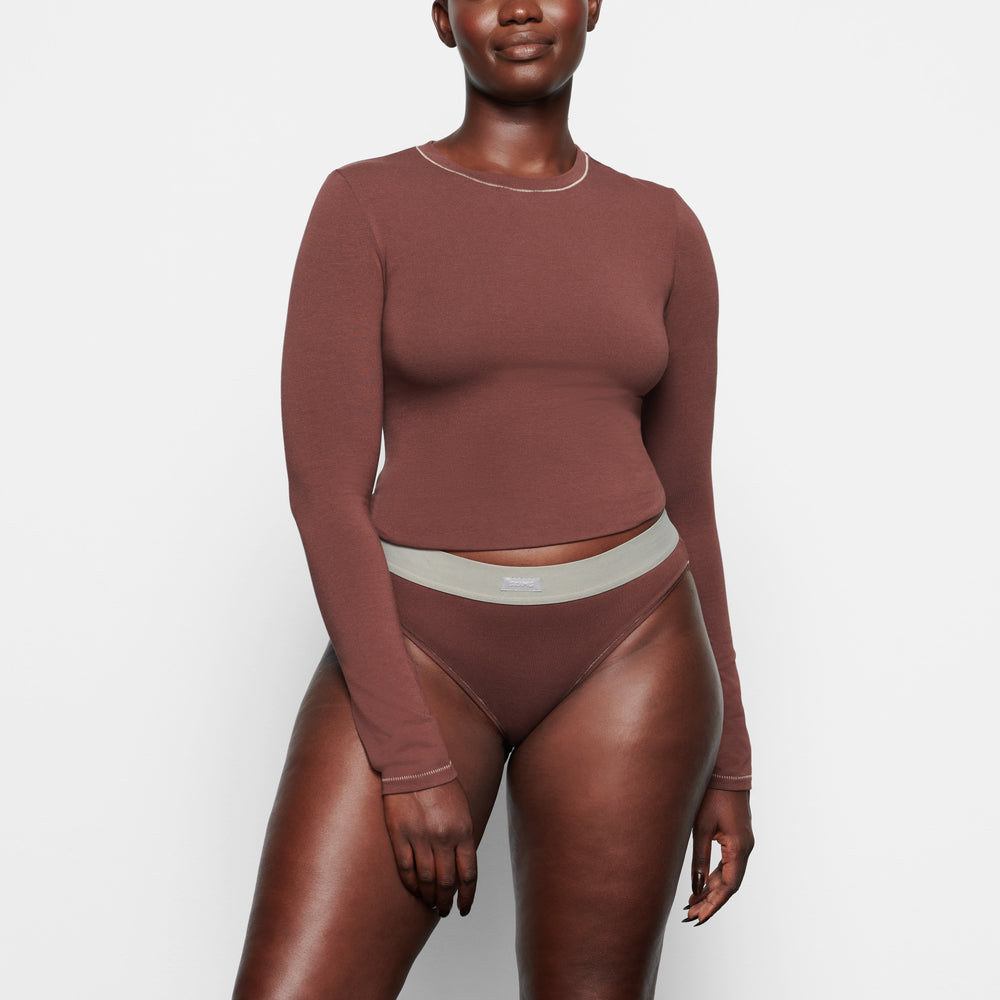 Skims COTTON JERSEY LONG SLEEVE T-shirt Čokoláda | ITQL-01273