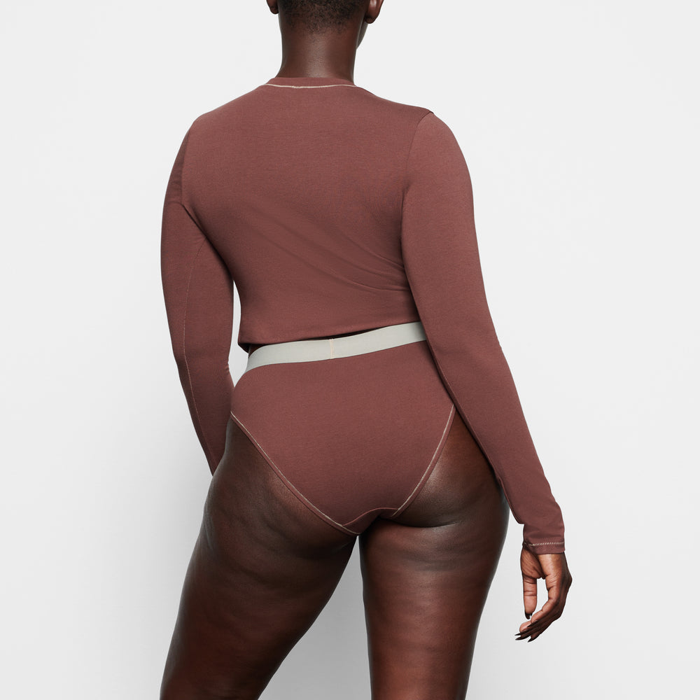 Skims COTTON JERSEY LONG SLEEVE T-shirt Čokoláda | ITQL-01273