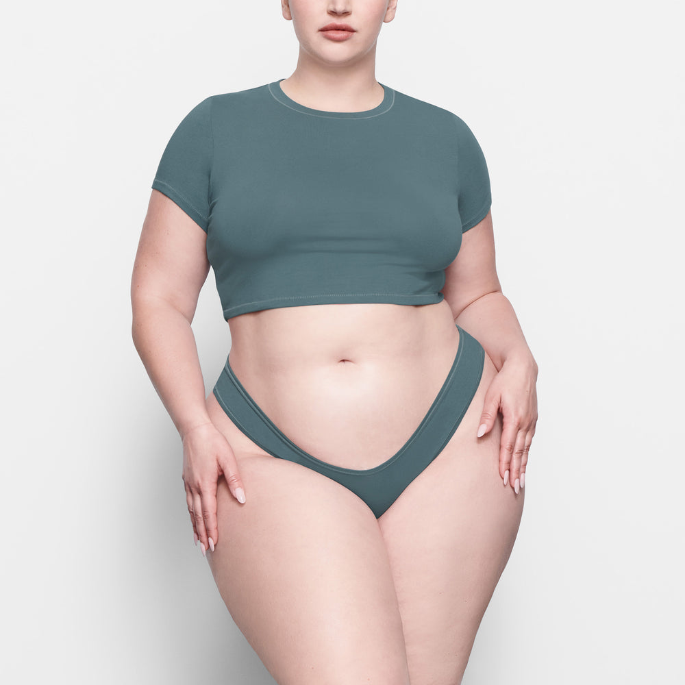 Skims COTTON JERSEY SUPER CROPPED T-shirt Modre | IKDY-04289