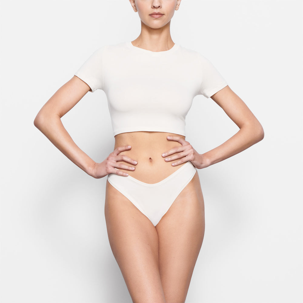 Skims COTTON JERSEY SUPER CROPPED T-shirt Biele | OTXE-84952