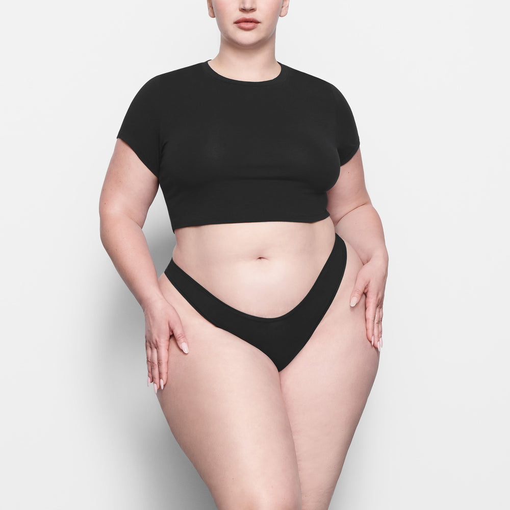 Skims COTTON JERSEY SUPER CROPPED T-shirt Čierne | SJMH-27019