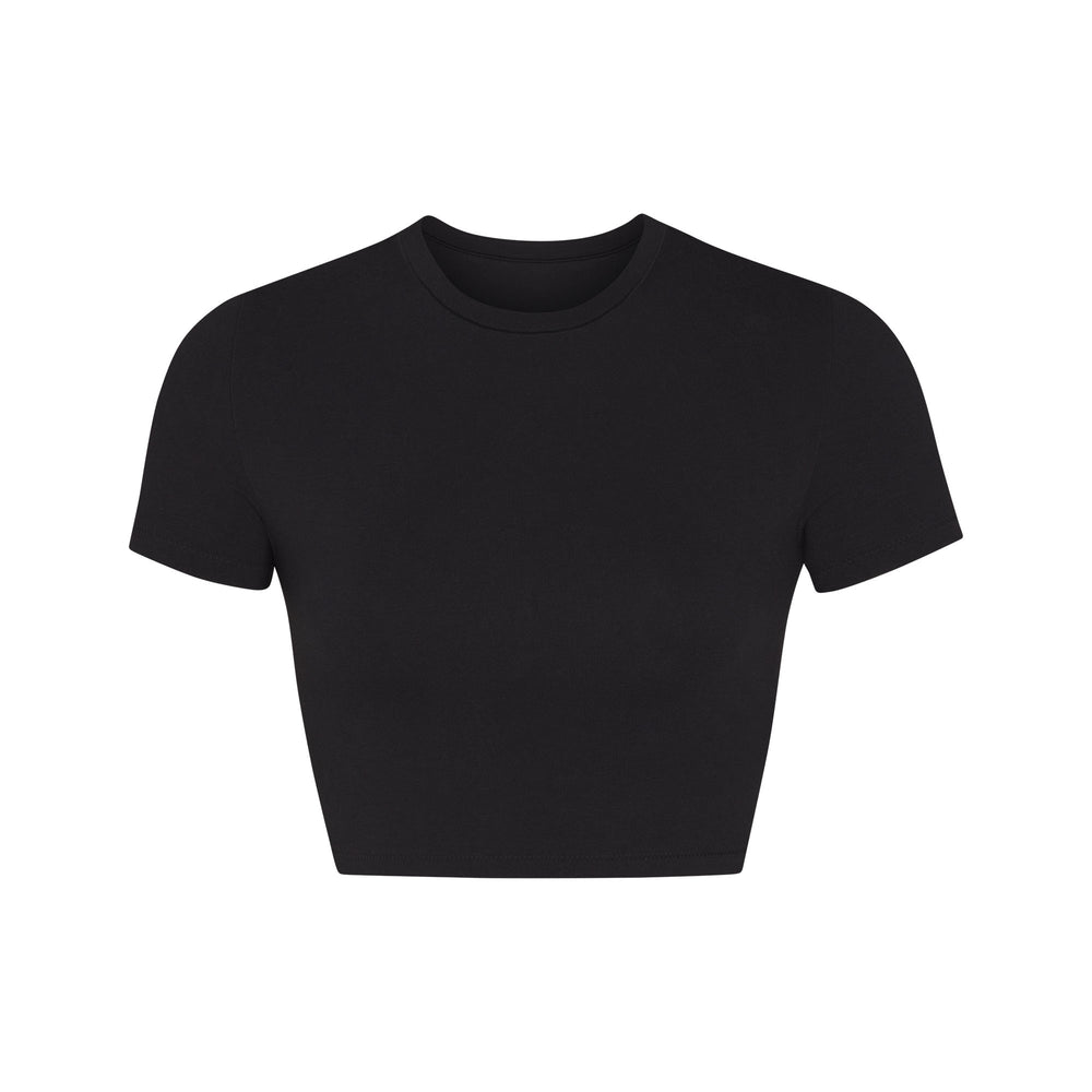 Skims COTTON JERSEY SUPER CROPPED T-shirt Čierne | SJMH-27019