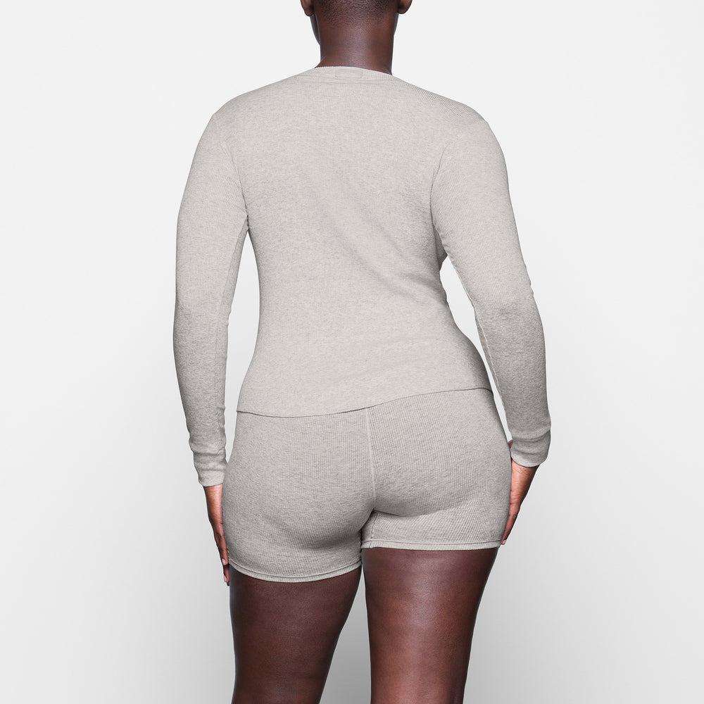 Skims COTTON RIB HENLEY LONG SLEEVE T-shirt Svetlo Siva | XTCZ-39607