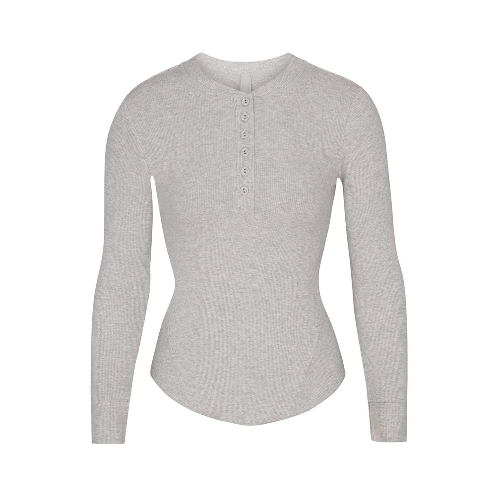 Skims COTTON RIB HENLEY LONG SLEEVE T-shirt Svetlo Siva | XTCZ-39607