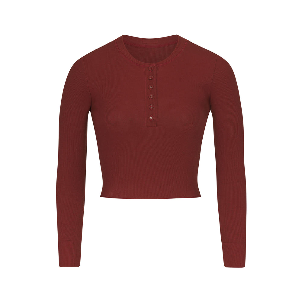 Skims COTTON RIB LONG SLEEVE CROP Henley Tmavo Červené | WTXB-02316