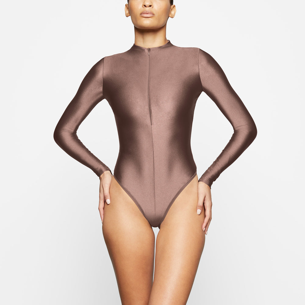 Skims DISCO Long Sleeve Bodysuit Hnede | AWSI-42089
