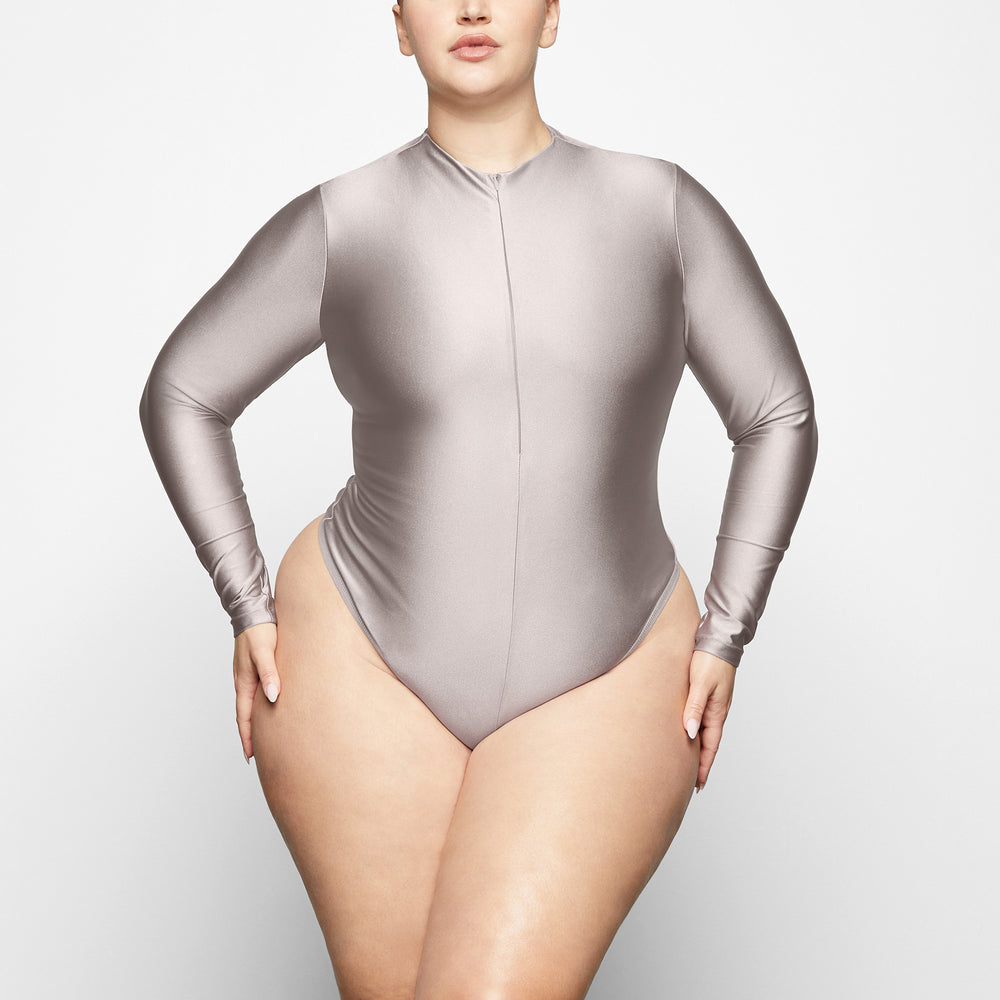 Skims DISCO Long Sleeve Bodysuit Strieborne | BUPJ-12043