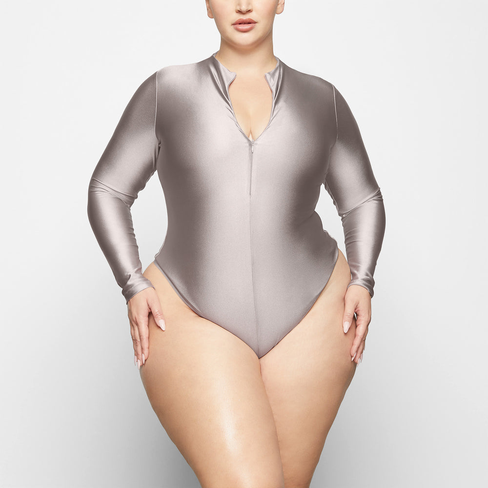 Skims DISCO Long Sleeve Bodysuit Strieborne | BUPJ-12043
