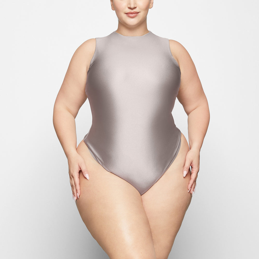 Skims DISCO SLEEVELESS Mock Neck Bodysuit Strieborne | XCEF-68091