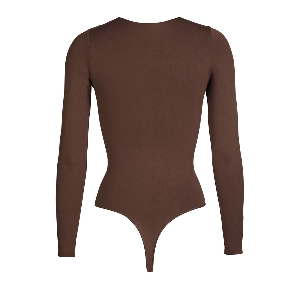 Skims ESSENTIAL CREW NECK Long Sleeve Bodysuit Káva | LIGE-96375