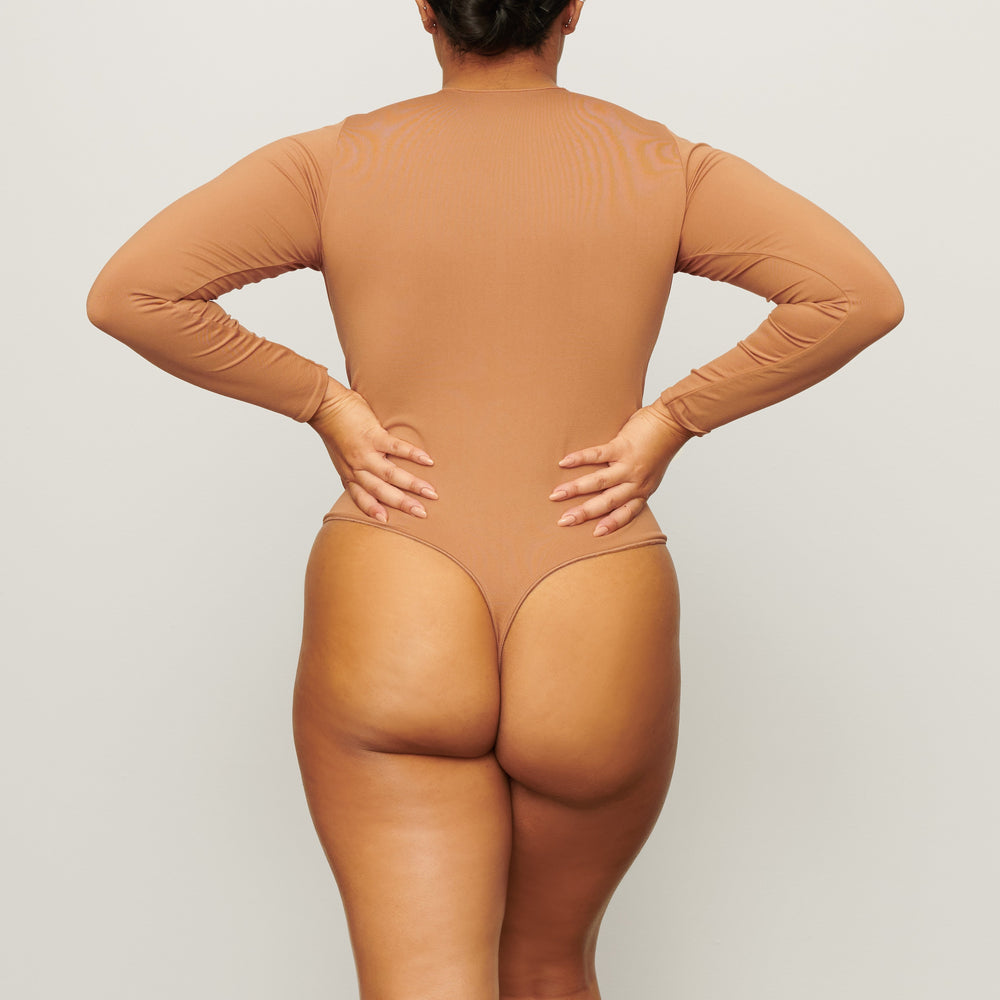 Skims ESSENTIAL CREW NECK Long Sleeve Bodysuit Hnede | OJSX-21086