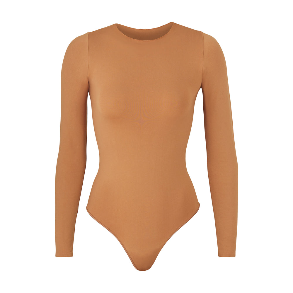 Skims ESSENTIAL CREW NECK Long Sleeve Bodysuit Hnede | OJSX-21086