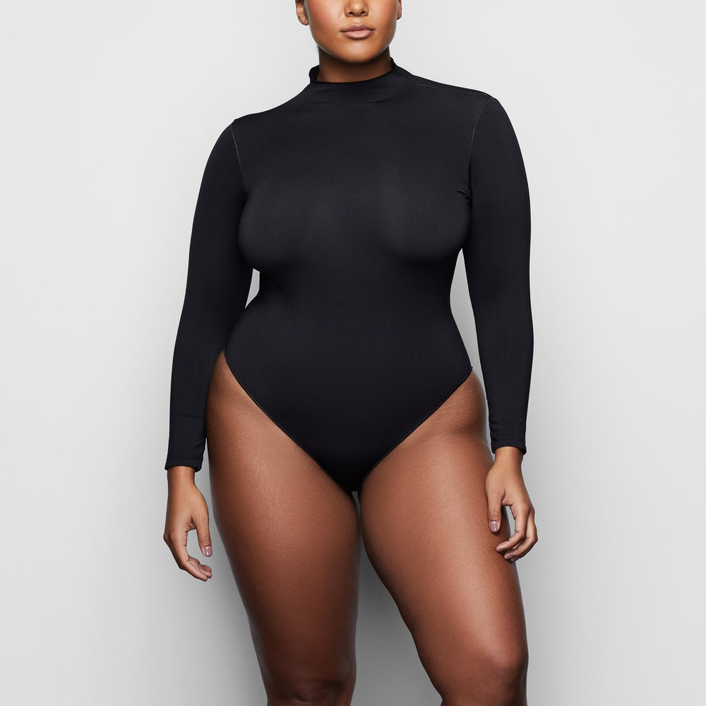 Skims ESSENTIAL MOCK NECK Long Sleeve Bodysuit Čierne | BJAD-53409
