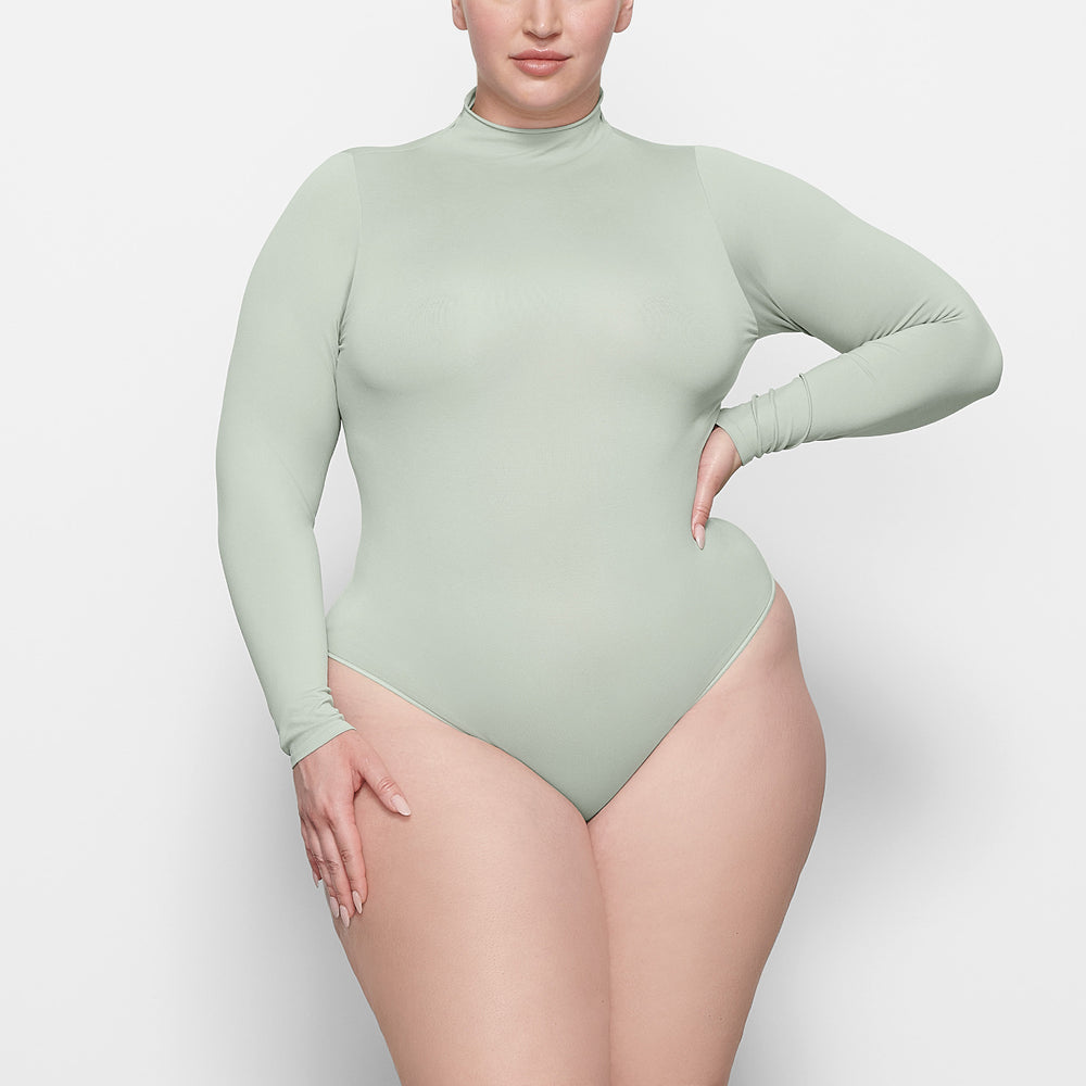 Skims ESSENTIAL MOCK NECK Long Sleeve Bodysuit Svetlo Zelene | PRGW-10674