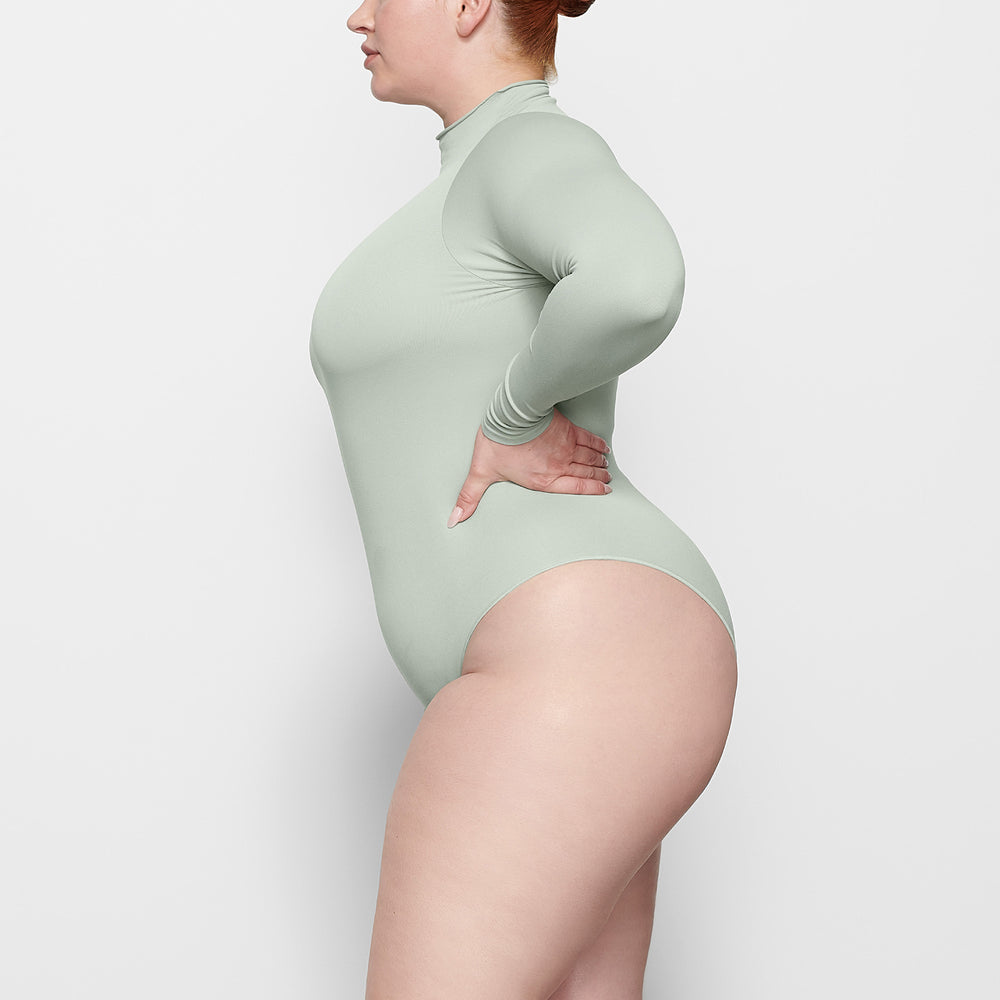 Skims ESSENTIAL MOCK NECK Long Sleeve Bodysuit Svetlo Zelene | PRGW-10674