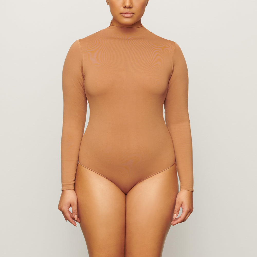 Skims ESSENTIAL MOCK NECK Long Sleeve Bodysuit Hnede | QZJE-16359