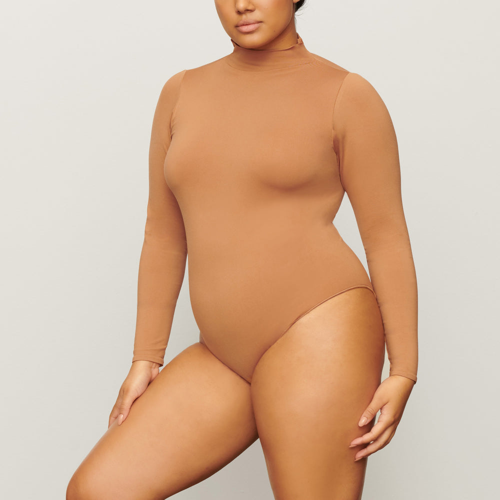 Skims ESSENTIAL MOCK NECK Long Sleeve Bodysuit Hnede | QZJE-16359