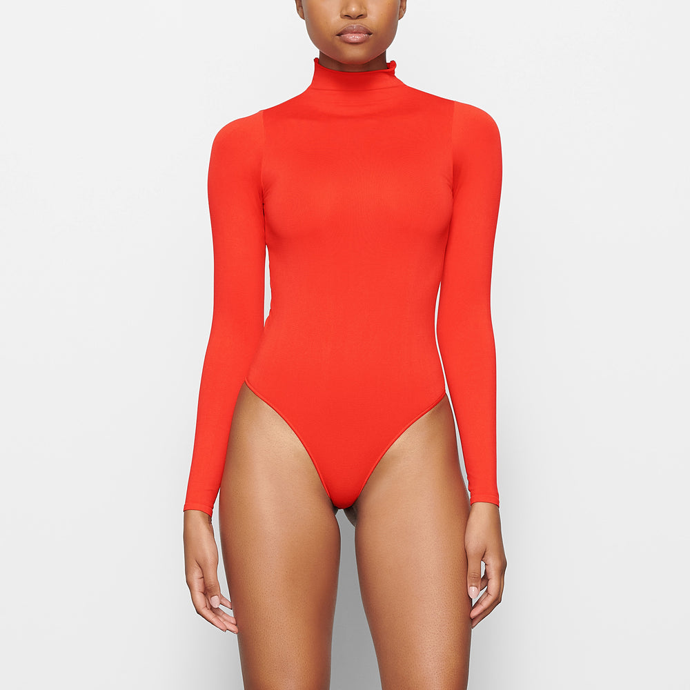 Skims ESSENTIAL MOCK NECK Long Sleeve Bodysuit Červené | VLNO-83759