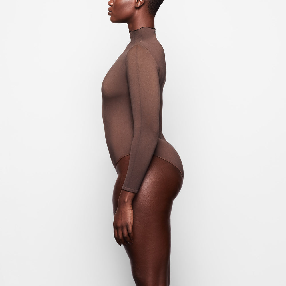 Skims ESSENTIAL MOCK NECK Long Sleeve Bodysuit Káva | WXIN-19726