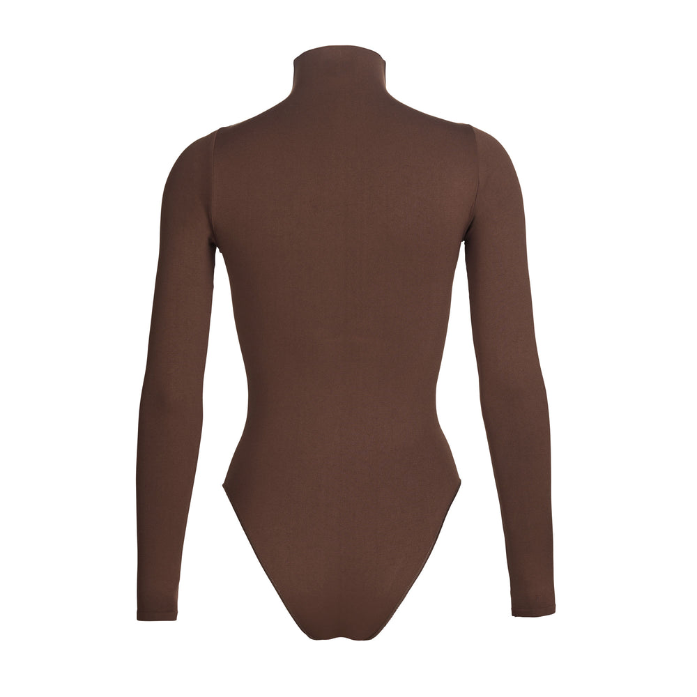 Skims ESSENTIAL MOCK NECK Long Sleeve Bodysuit Káva | WXIN-19726