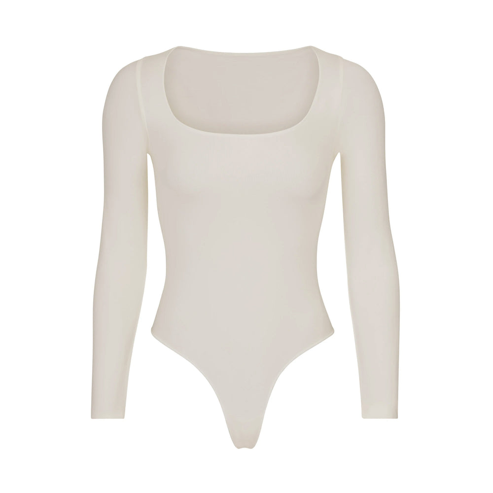 Skims ESSENTIAL SCOOP NECK Long Sleeve Bodysuit Biele | CZUX-60592