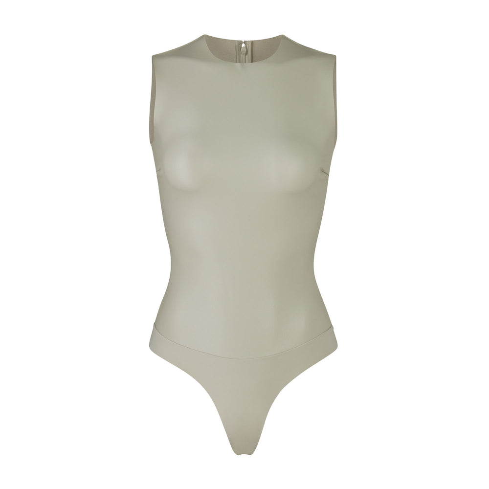 Skims FAUX LEATHER Crew Neck Bodysuit Biele | LSGQ-41759