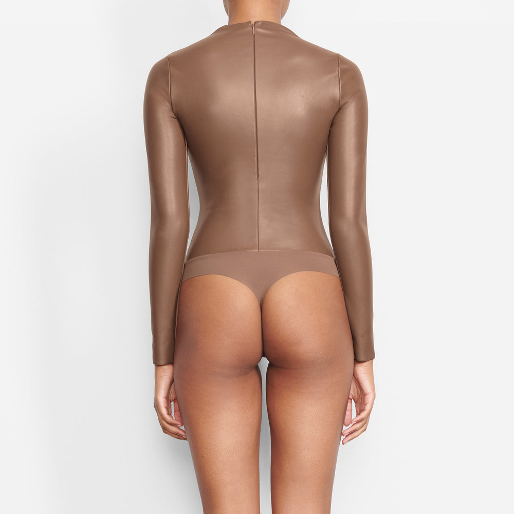 Skims FAUX LEATHER Mock Neck Bodysuit Hnede | MSAN-01249