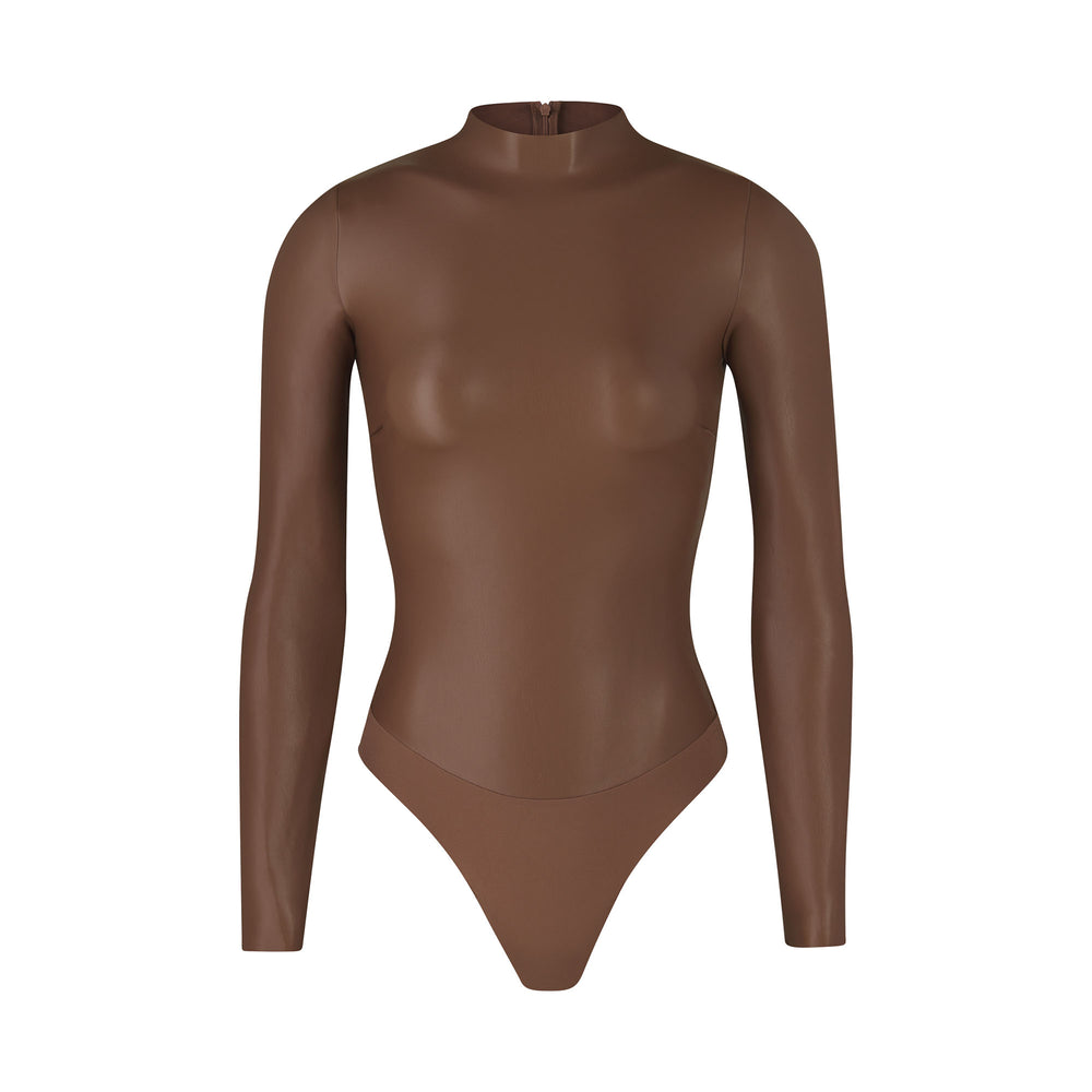 Skims FAUX LEATHER Mock Neck Bodysuit Hnede | MSAN-01249