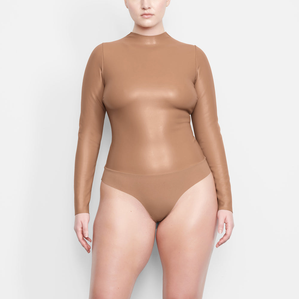 Skims FAUX LEATHER Mock Neck Bodysuit Marhule | PDUT-29758