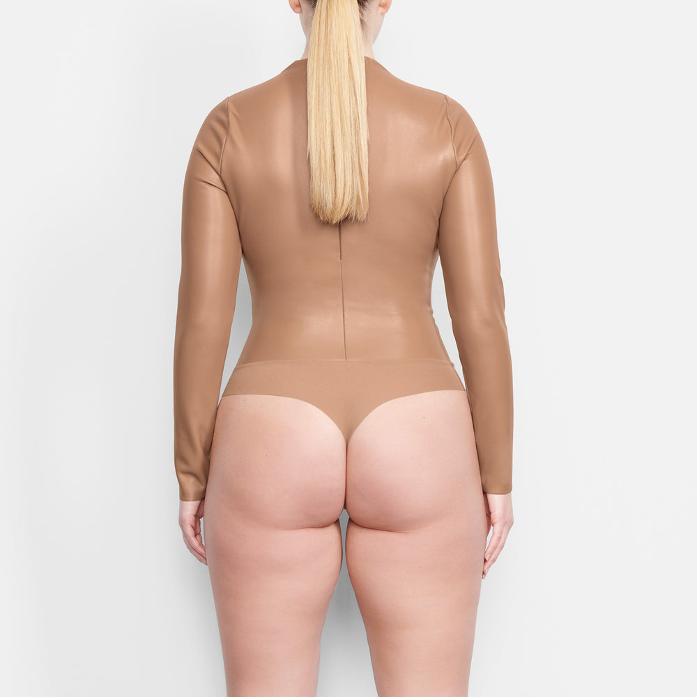 Skims FAUX LEATHER Mock Neck Bodysuit Marhule | PDUT-29758