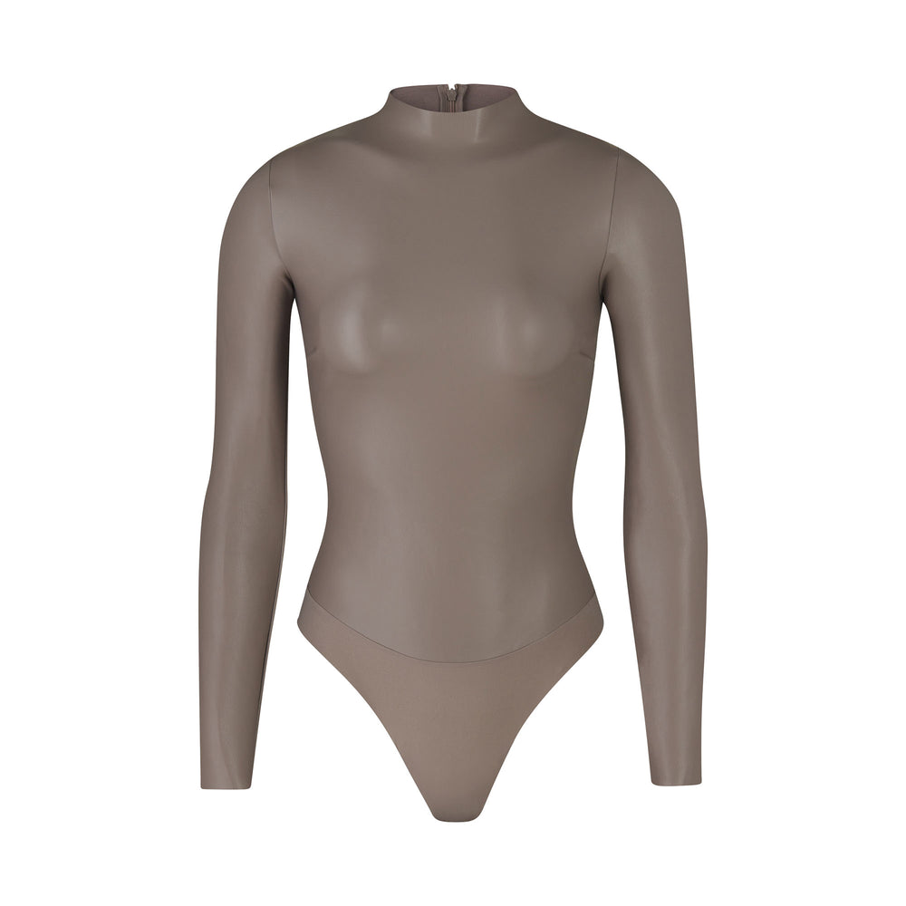 Skims FAUX LEATHER Mock Neck Bodysuit Strieborne | TKDB-30645