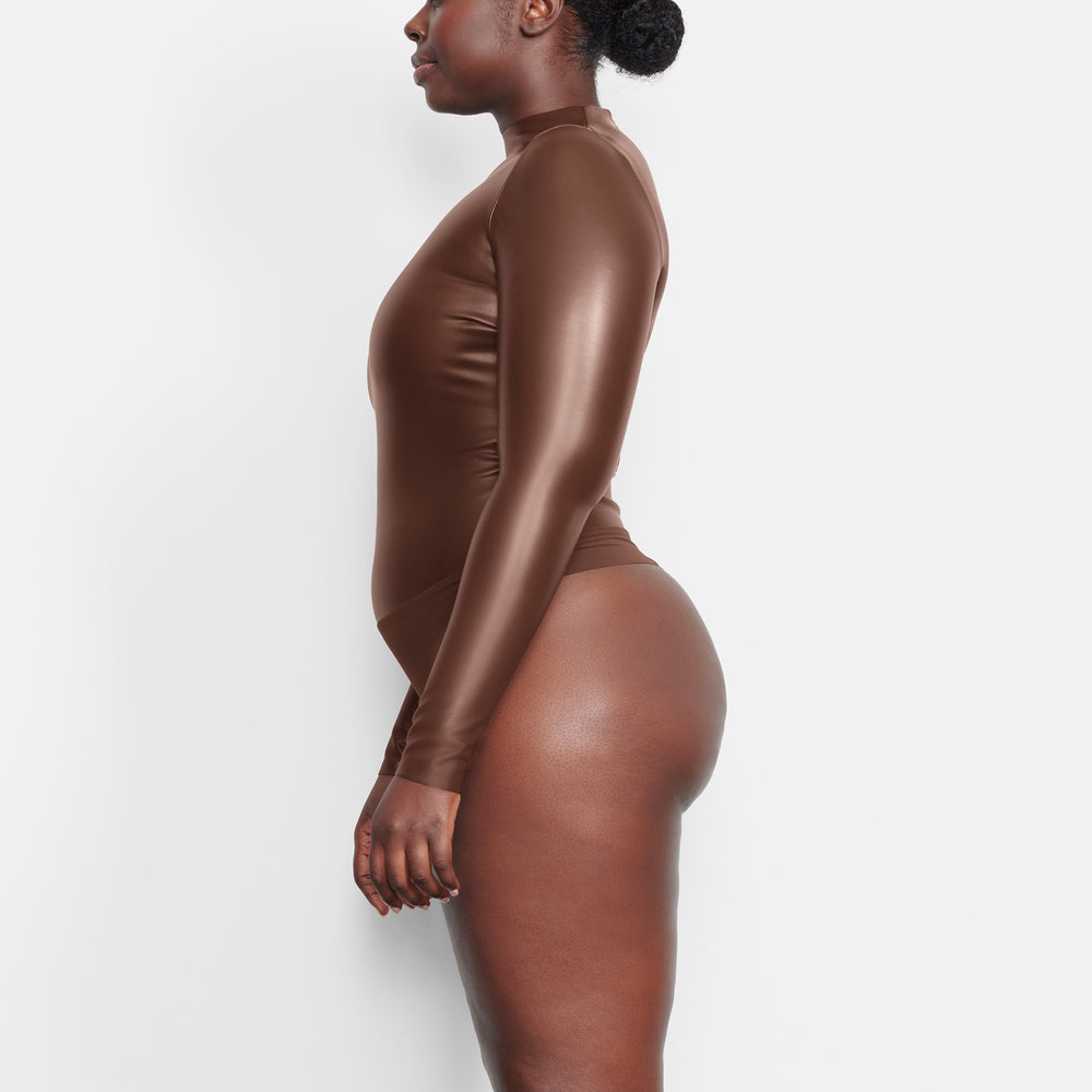 Skims FAUX LEATHER Mock Neck Bodysuit Čokoláda | RYQK-91786