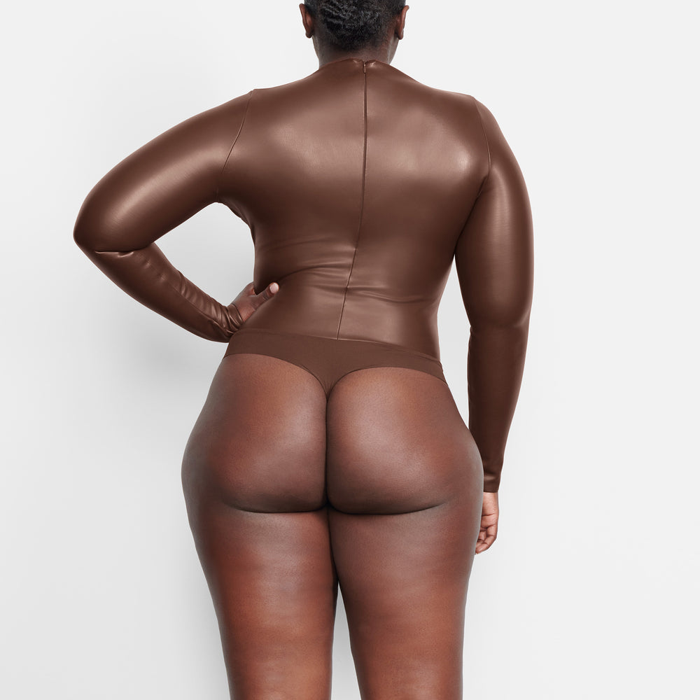 Skims FAUX LEATHER Mock Neck Bodysuit Čokoláda | RYQK-91786