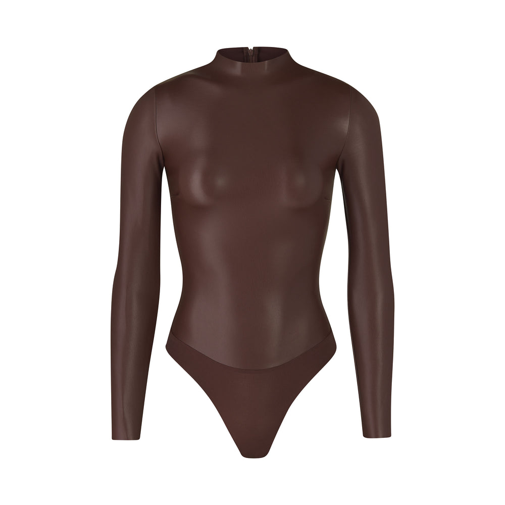 Skims FAUX LEATHER Mock Neck Bodysuit Čokoláda | RYQK-91786