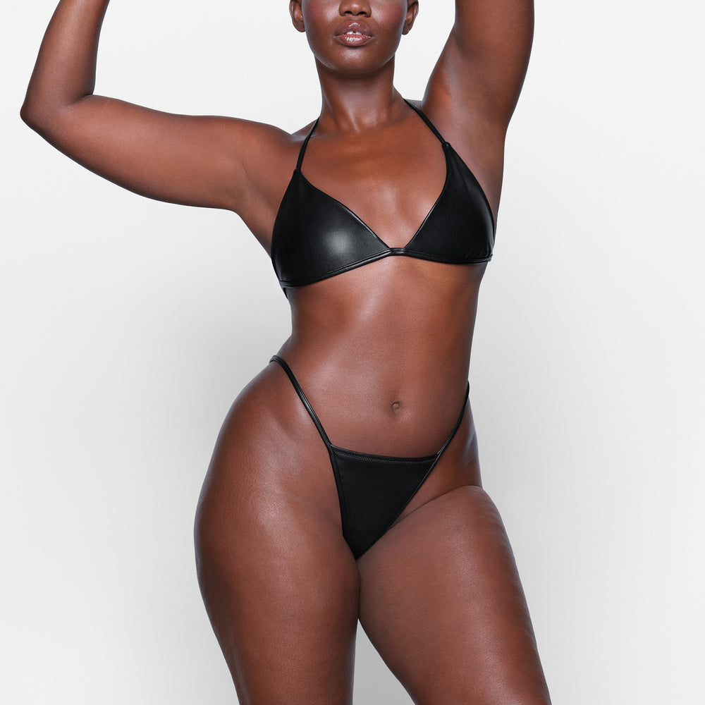 Skims FAUX LEATHER STRING Thong Čierne | YOHB-60182