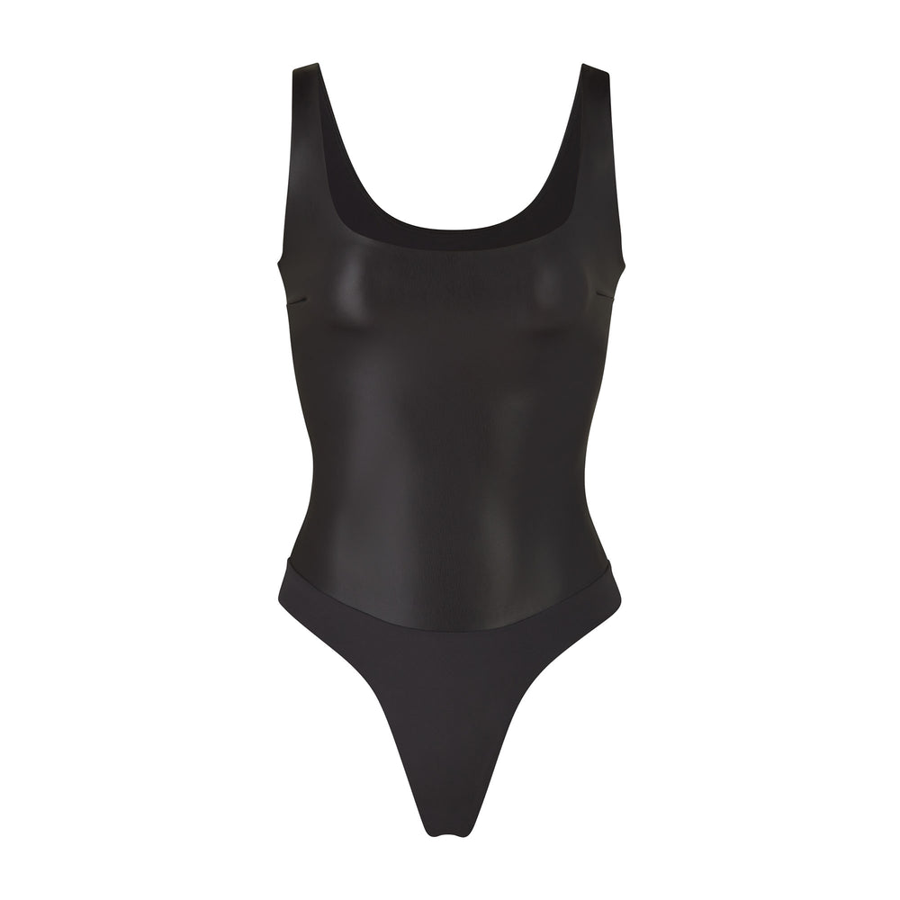 Skims FAUX LEATHER Scoop Neck Bodysuit Čierne | USJY-74150
