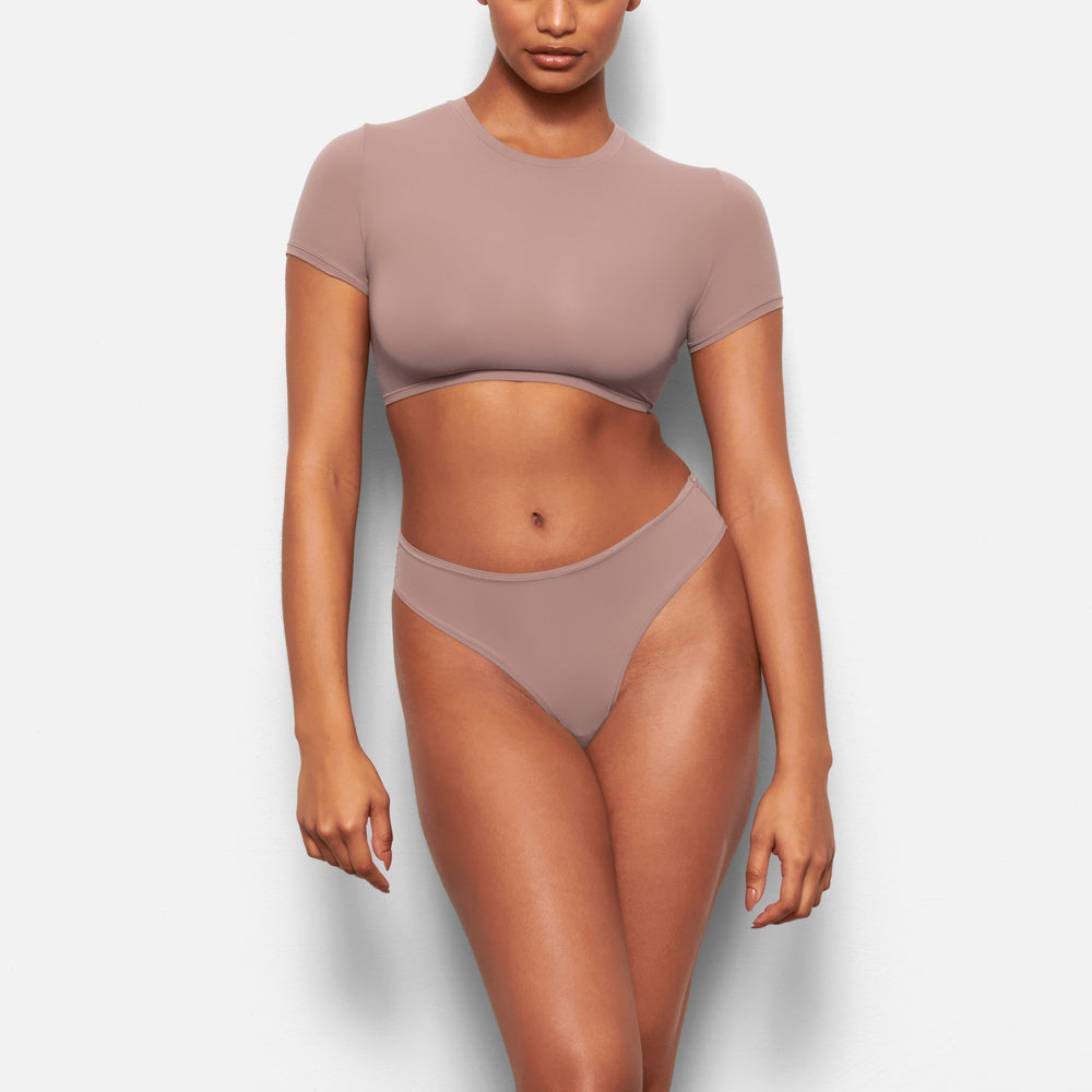 Skims FITS EVERYBODY SUPER CROPPED T-shirt Hnede | DOCG-82970