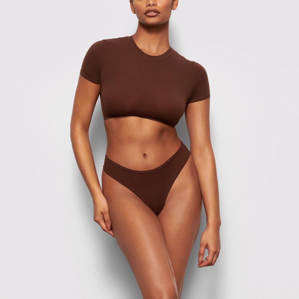 Skims FITS EVERYBODY SUPER CROPPED T-shirt Čokoláda | PMLK-56310