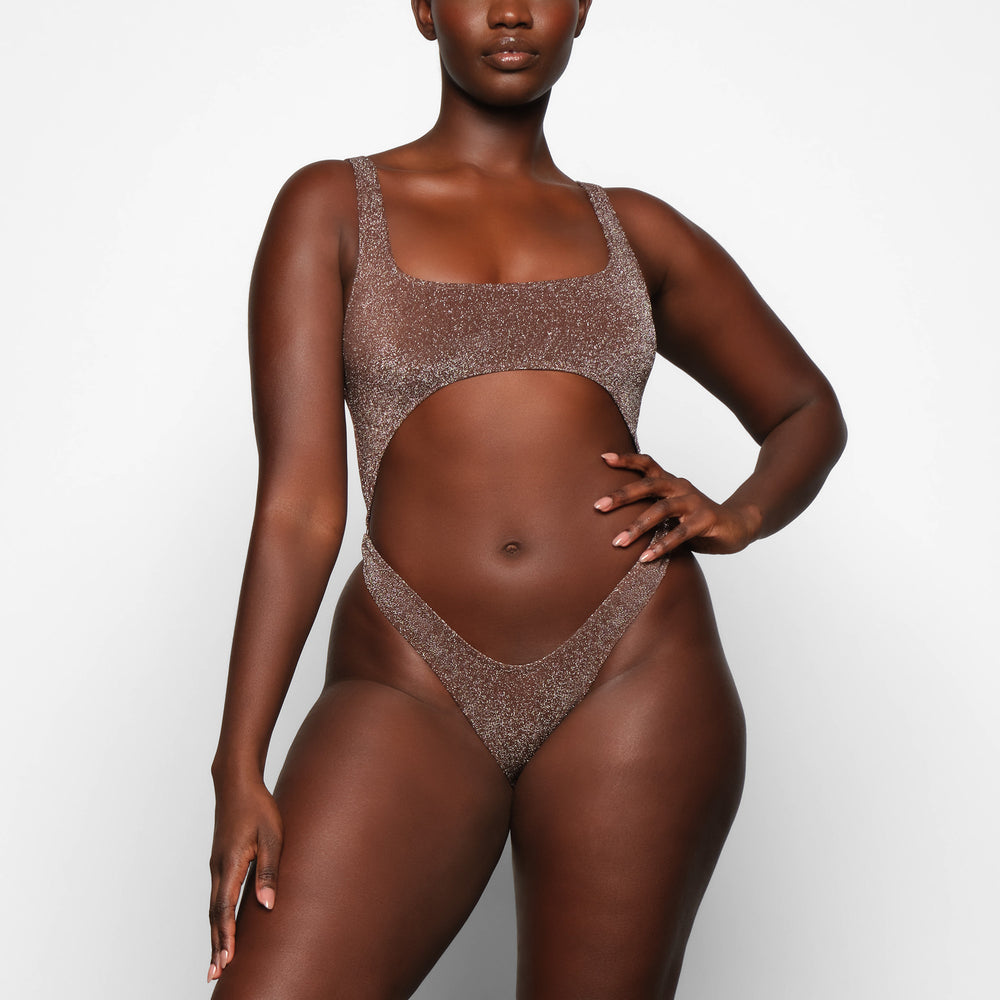 Skims GLITTER SWIM MONOKINI One Piece Čokoláda | ATJM-52389