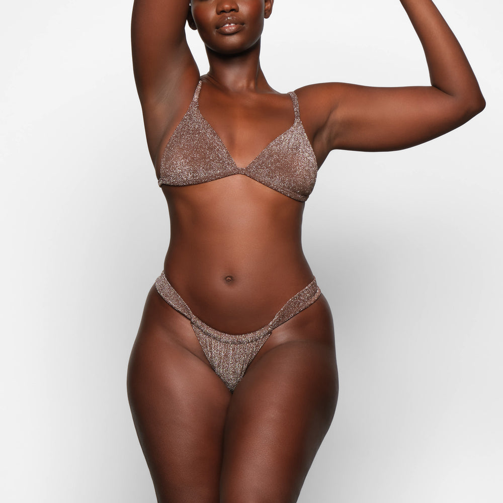 Skims GLITTER SWIM RUCHED BIKINI TANGA Two Pieces Čokoláda | ZJXE-64709